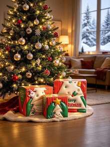Christmas Gift Box Set, Stackable Nesting Christmas Gift Boxes With Lids, 4 Styles: Snowman/Santa/Deer/Christmas Tree, Suitable For Gift Packaging And Christmas Party Decoration, Can Hold Gifts - Gift Box - View 7