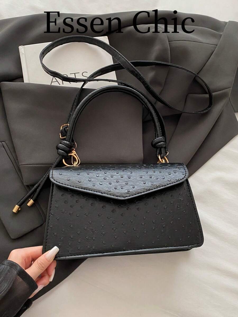 1pc Black Solid Color PU Small Square Handbag For Women - Black - View 1