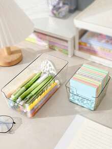 1/3/6pcs Glacier Pattern Transparent Storage Boxes, Sticky Note Storage Box Set, 2 Sizes Available, Desktop Stationery & Cosmetics Organizer, High-Quality PET Material, Open Design For Easy Access, Desk & Vanity Organizer, Student Stationery Storage, Durable & Shatter-Resistant - Clear - View 3