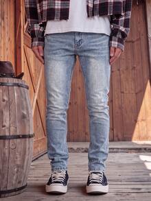 Men's Slim Fit Stretch Denim Jeans, Fashionable Versatile Casual Wear, All Season - Blue - View 2
