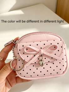 Dompet Koin Wanita Baru, Tempat Kartu Polkadot Gaya INS Terbaru dengan Liontin Pita & Hati yang Cantik, Multi-Kompartemen, Desain Gantungan Kunci, Hiasan Tas Modis, Dompet Mini Portabel Multifungsi untuk Earphone, Lipstik, dan Koin - MultiWarna - View 9