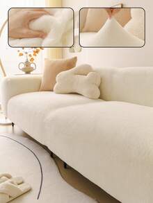 1pc Rabbit Fur Sofa Cover Cushion Protector, Warm Full Coverage Straight-Line Fixed Non-Slip Protection, Pet-Friendly, For Old Sofas, New Feeling, Autumn/Winter - Multicolor - View 1