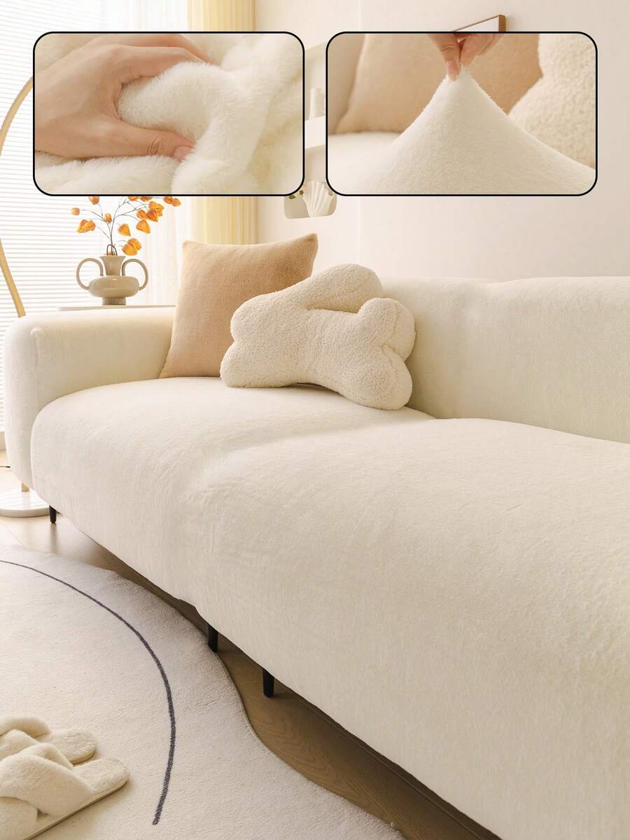 1pc Rabbit Fur Sofa Cover Cushion Protector, Warm Full Coverage Straight-Line Fixed Non-Slip Protection, Pet-Friendly, For Old Sofas, New Feeling, Autumn/Winter - Multicolor - View 1