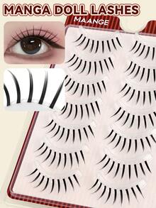MAANGE 7/10/20 Pairs Natural Style False Eyelashes, Breathable, Black U-Shaped Lashes, Korean Idol Style, Short Natural False Eyelashes, Slim And Long 11mm False Eyelashes, Transparent Root, Dynamic Energy Style False Eyelashes, Optional Accessories - Black - View 3