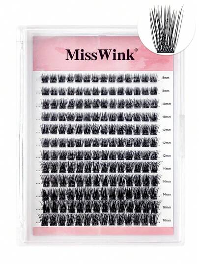 مجموعة رموش صناعية مختلطة من Miss Wink، طول مختلط 8-16 مم، انحناء C/D بسمك 0.07 مم، 168 قطعة كثيفة ومجعدة، مناسبة لتمديد الرموش DIY، مكياج يومي أو للمناسبات، مظهر طبيعي