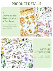 DanSoul Large Rustic Matte PET & Paper Sticker Book, 20 Pre-Cut Planner Stickers, Assorted Botanical & Floral Adult Stickers For Planner, Bullet Journal, Card Making, Collage Art Crafts - Journaling Supplies - View 8