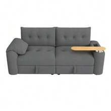 Teddy Plush 3-Seater Small Modular Sofa With Storage, Headrest & Integrated Side Table – Space-Saving Sofa Bed For Apartment, Living Room & Guest Room, Gray - Gray - View 3