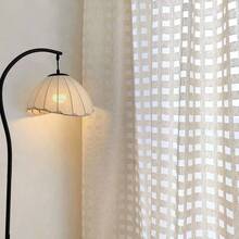 1pc French Cream Hollow Square Semi-Sheer Window Curtain, Rod Pocket Top, Translucent But Privacy, Suitable For Bedroom, Living Room, Study, Bathroom, Entryway, Bay Window, Home Decor - White - View 1
