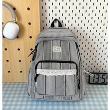 New Fashionable And Versatile Checkered Backpack, Large Capacity College Style Small And Fresh Multi Pocket Backpack, Casual And Simple - Multicolor - View 2