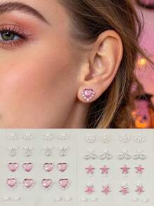 2pcs Non-Piercing Fake Ear Studs Rhinestone Stickers, Self-Adhesive Rhinestone Pearl Heart Star Face & Ear Decor, Temporary Ear Stud Stickers, Suitable For Music Festival, EDM Party, Cosplay, Christmas Party Makeup - Multicolor - View 13
