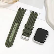 1pc Thickened Nylon Canvas Waterproof Outdoor Sports Watch Band Compatible With Apple Watch - Army Green - View 4