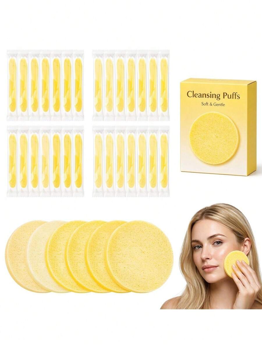 10 buah Spons Wajah untuk Mencuci Wajah, Dikemas Secara Individual untuk Pembersihan Mendalam, Penghapus Riasan, dan Penghilangan Sisa-sisa Kotoran. - Kuning - View 1