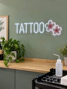 1PC Custom Text Tattoo LED Neon Light, Personalized White Letter Wall Light With Pink Cherry Blossom Design, USB Powered Neon Wall Decor For Tattoo Studio, Tattoo Shop, Beauty Salon, Artist Workspace, Aesthetic Room & Gift - Multi-color 6 - View 4