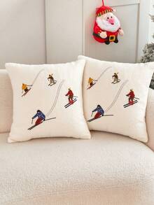 LCUHPCL 1pc Fuzzy Embroidered Throw Pillow Cover, Home Decor For Living Room & Bedroom, All Seasons - Multicolor - View 17