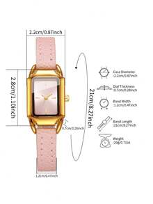 Women's Fresh Small Thin PU Strap Quartz Watch, Minimalist Square Dial With Simple Markings, Suitable For Girls And Students For Daily Wear, Gift Watch (1pc/Set) Watch Box Not Included - Pink - View 3