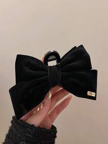 2/1pc Black Velvet Large Bow Hair Clip (Approx. 14cm), Suitable For Party And Daily Wear Women's Claw Clip, Fashion Hair Accessory - Multicolor - View 12