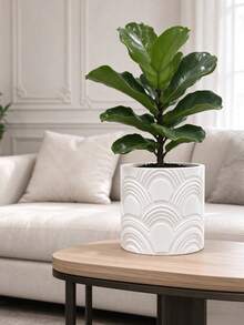 1pc Curved Textured Embossed Flower Pot, Home Indoor Plant Planter, Living Room Entryway Potted Plant Container, Premium Soft Decor Ornament, New Home Decoration, Gift Choice - Curved - View 10