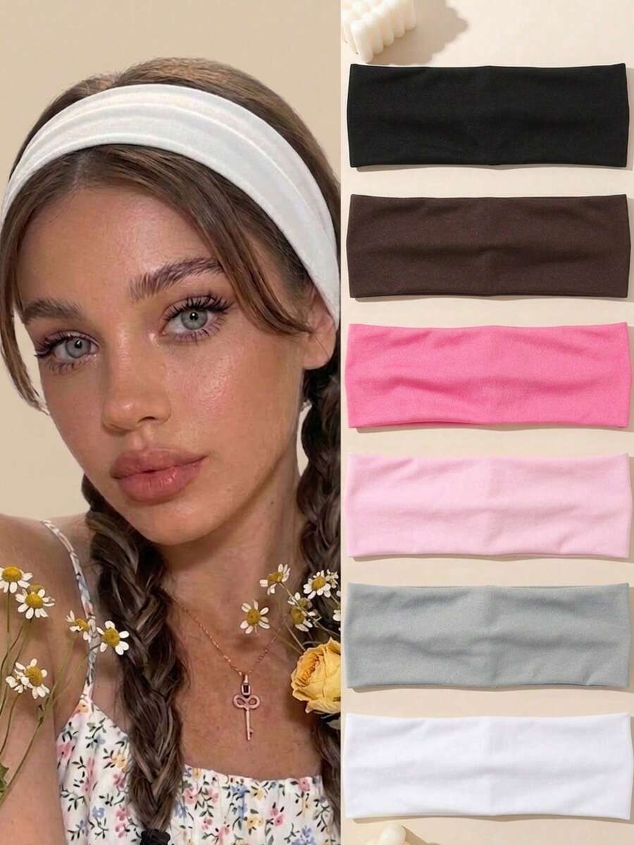 6pcs All-Match Solid Color Wide Headbands, Suitable For Daily Commute, Sports And Leisure, Simple Versatile Women's Hair Accessories - Multicolor - View 1