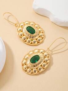 2pcs Fashion Vintage Oval Earrings, Suitable For Women's Daily Commute Wear, Holiday Gift - Gold - View 3