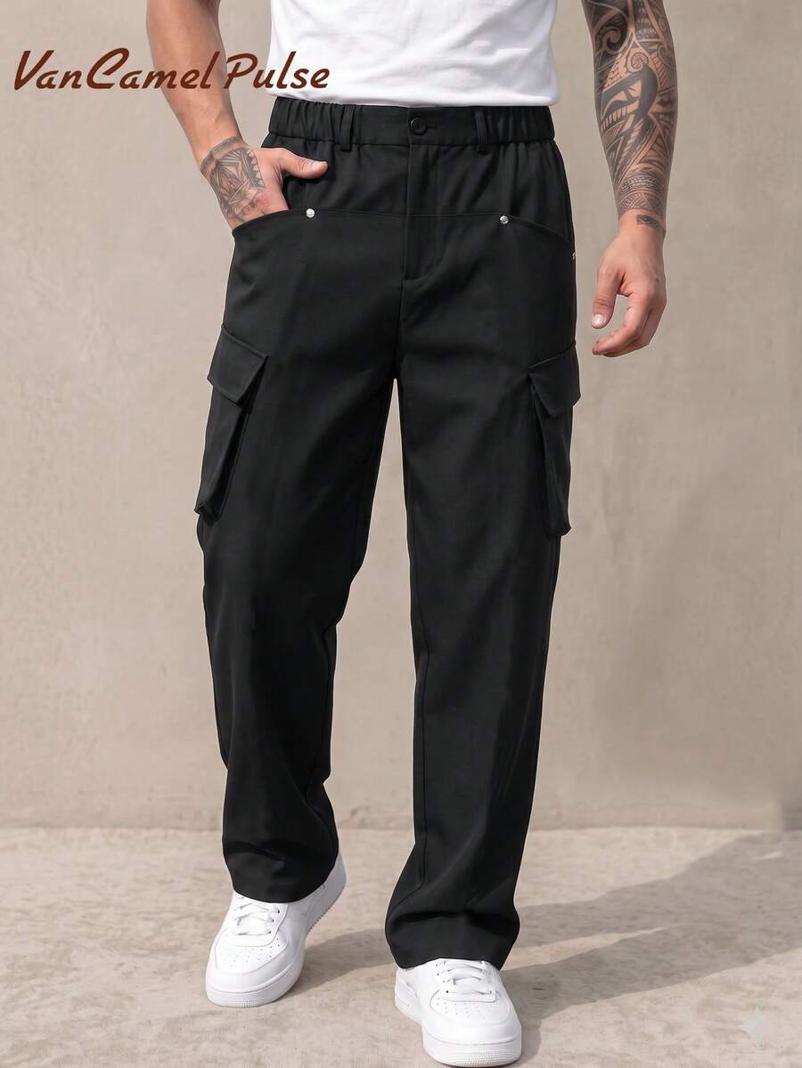 Vancamel Pulse Men's Pants Outdoor Casual Style Men's Cargo Long Pants Functional Style Versatile Minimalist Solid Color Men's Long Pants - Black - View 1