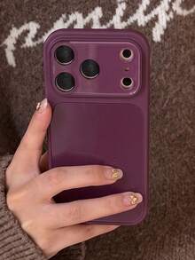 Luxury Solid Color Glossy Glass-Like Phone Case, Compatible With IPhone 18ProMax 18Pro 17 Pro Max 16 15 14 13 12 11 Pro Max, Lens Protection Shockproof Hard Shell Back Cover - Plum - View 3