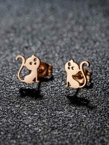 1Pair Stainless Steel Simple Cat Earrings, Sweet Cute Simple Jewelry Party Anniversary Fashion - GED379 - View 13