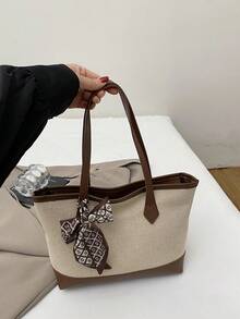 Breathable Mesh Beach Tote Bag With Coconut Tree & Letter Print, Large Capacity Foldable Shoulder Bag, Suitable For Women & Teens For Beach, Vacation, Travel, Mother's Day Gift - Coffee - View 7