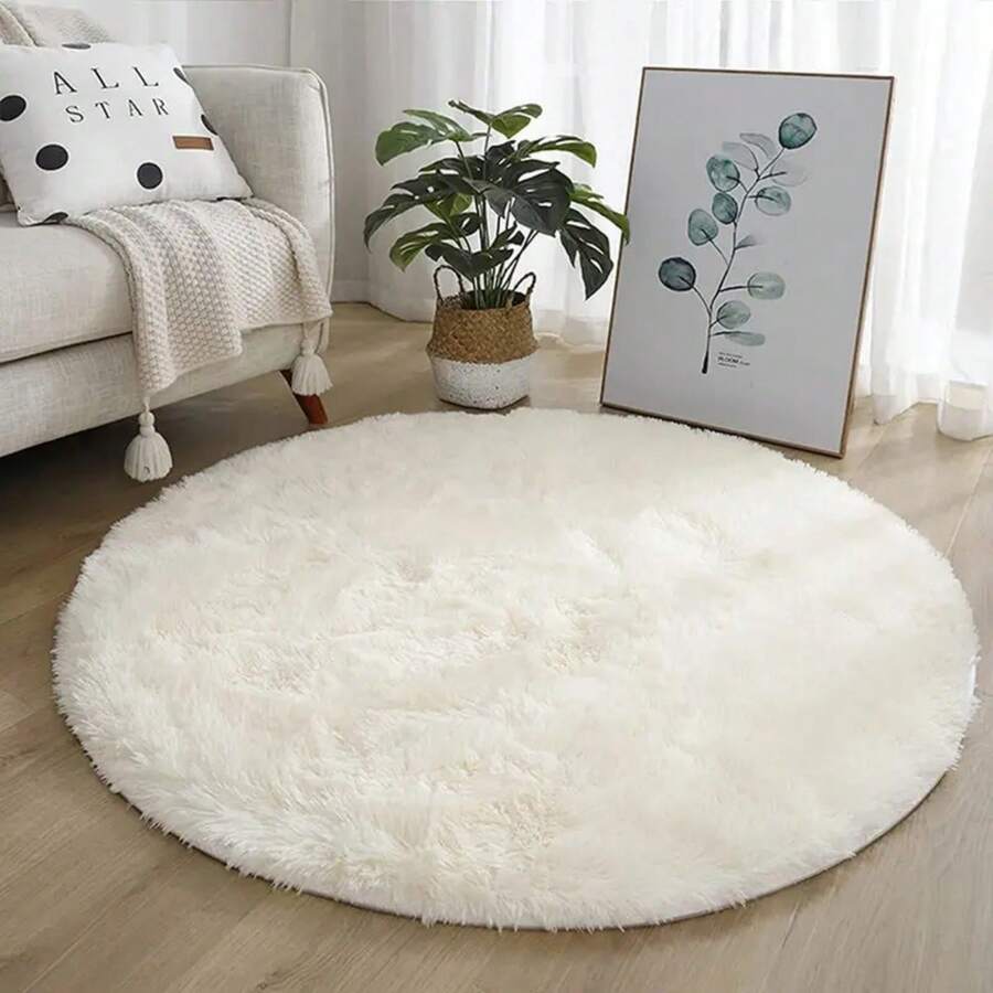 1pc Thickened Round Plush Decorative Area Rug, Suitable For Bedroom, Living Room, Dorm, Kids Play Room