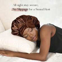 Awegeo 1pc Women's Bonnet Sleep Cap, Solid Color Tie, Silky Fashion Satin Cap, Casual Comfortable Sleep Hair Protection Cap, Anti-Slip Sleep Cap - Multicolor - View 3