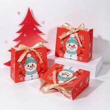 10PCS/Christmas Snowman Mini Paper Gift Bags With Gold Ribbon Bow, Red Xmas Candy Cookie Treat Goodie Bags, Holiday Kids Party Favor Gift Packaging - View 7