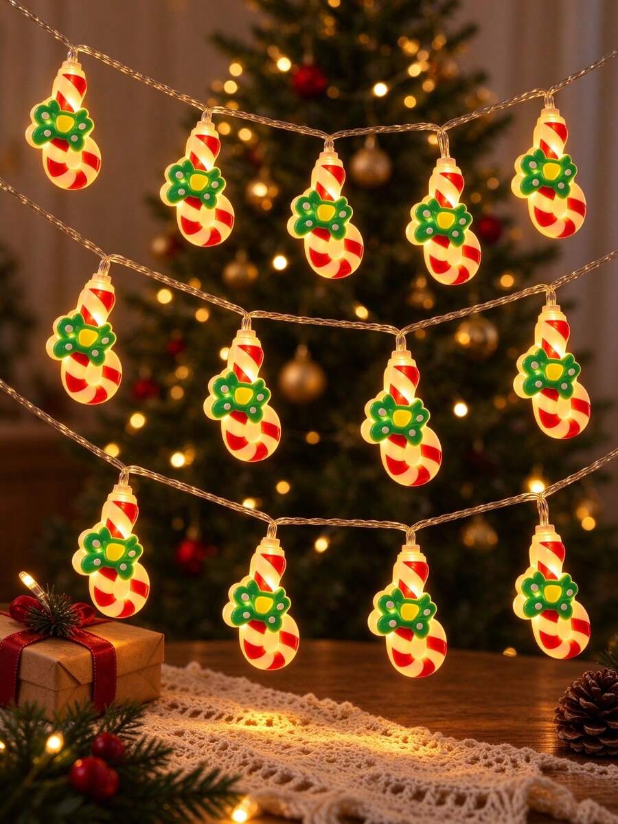 1 buah Lampu Hias Natal Bentuk Stik Permen, Lampu Peri Pita Bentuk Stik Permen, Bertenaga Baterai, Cocok untuk Ruang Tamu, Kamar Tidur, Perapian, Dekorasi Pohon Natal, dan Pencahayaan Suasana Pesta Natal. - Permen Batangan - View 1