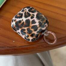 Fluffy Leopard Print Earphone Case With Hanging Ring, Compatible With Apple 5/ 4/ 2/ 3/ Pro 3/ Pro 2, Cute Protective Cover With Pendant, Korean Style Earphone Case For Women - Brown - View 3