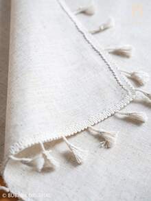 Bubaba Beige Linen-Look Tablecloth With Tassel Fringe, Rustic Farmhouse Boho Dining Table Cover, Soft Textured Table Protector For Kitchen, Dining Room & Home Decor - Beige - View 10
