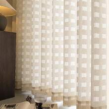 1pc French Cream Hollow Square Semi-Sheer Window Curtain, Rod Pocket Top, Translucent But Privacy, Suitable For Bedroom, Living Room, Study, Bathroom, Entryway, Bay Window, Home Decor - White - View 3