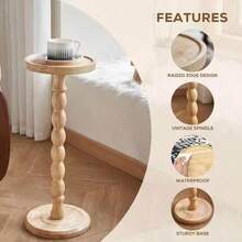 1pc Small Round Side Table, Natural Wood Grain Vintage Style, Solid Wood Base, Sturdy And Durable, Coffee Decor Table, Suitable For Living Room, Bedroom, Office, Home Decor, Essential Item - Multicolor - View 3