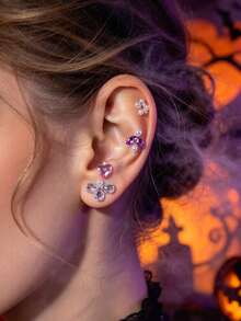 2pcs No-Drill Fake Ear Stud Stickers, Self-Adhesive Rhinestone Pearl Heart Temporary Ear Studs Gemstones, Suitable For Music Festival, EDM Party, Christmas Party Makeup - Multicolor - View 6