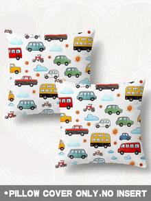 1/2pcs Vintage Cartoon Car And Bus Design Pillowcases, Multiple Sizes Available, Zipper Closure - Perfect For Sofa, Bedroom, Patio Decor, Decorative Lumbar Pillow, Cushion Cover, No Pillow Insert - Multicolor - View 14