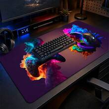 Neon Gaming Mouse Pad, Colorful Smoke Game Controller And Headphones Graphic Large Extended Keyboard Desk Mat, Polyester Surface With Non-Slip Rubber Base For Gaming Setup, Home Office, Study Room And Gamer Room Decor, 3 Sizes Available - View 3