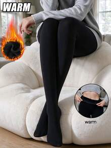 Women's Warm Tights High Waist Elastic Women's Thicken Pantyhose Warming And Comfort Velvet Thermal Leggings Thick Fleece Lined Underwear For Winter - Black - View 2