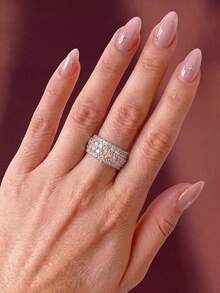 1pc Vintage Sparkling Diamond Ring, Exquisite Material, Suitable As A Jewelry Gift For Women On Valentine's Day - Super Flash Half Circle Diamond - View 6