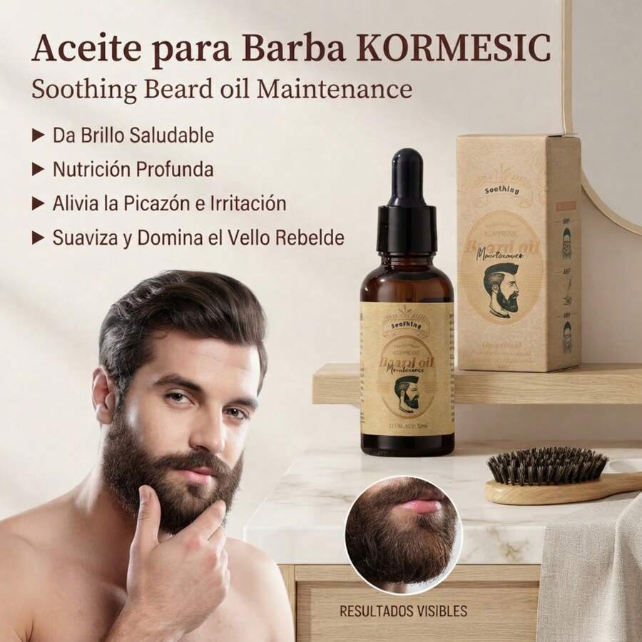 Aceite Para Barba Kormesic Hidratante Y Suavizante 30ml - Jabón para barba + peine para barba - Ver 1