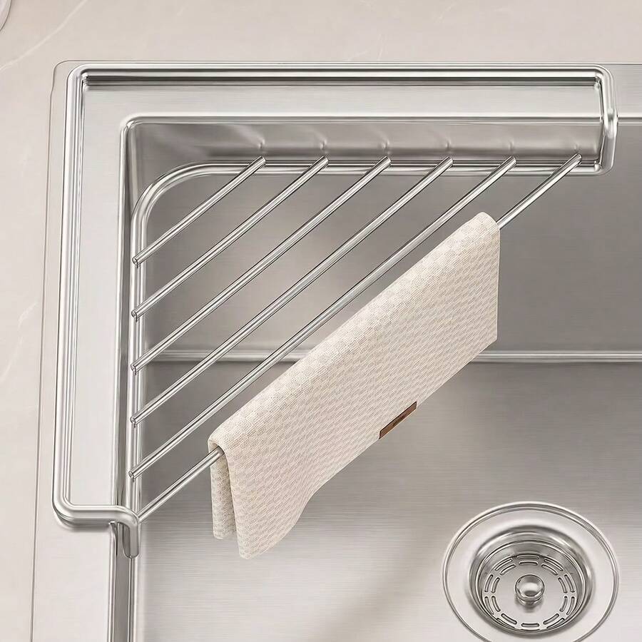 Stainless Steel Triangular Sink Drain Rack – Space-Saving Kitchen Sink Organizer For Sponges, Dish Soap, Dishcloths, Brushes, Scrubbers & Rags – Countertop Storage Holder – Home Kitchen Accessories - A - View 1