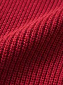 Women's Red Turtleneck Balloon Long Sleeve Ribbed Knit Oversized Pullover Sweater, Casual Cozy Fall Winter Daily Lounge Wear - Red - View 10