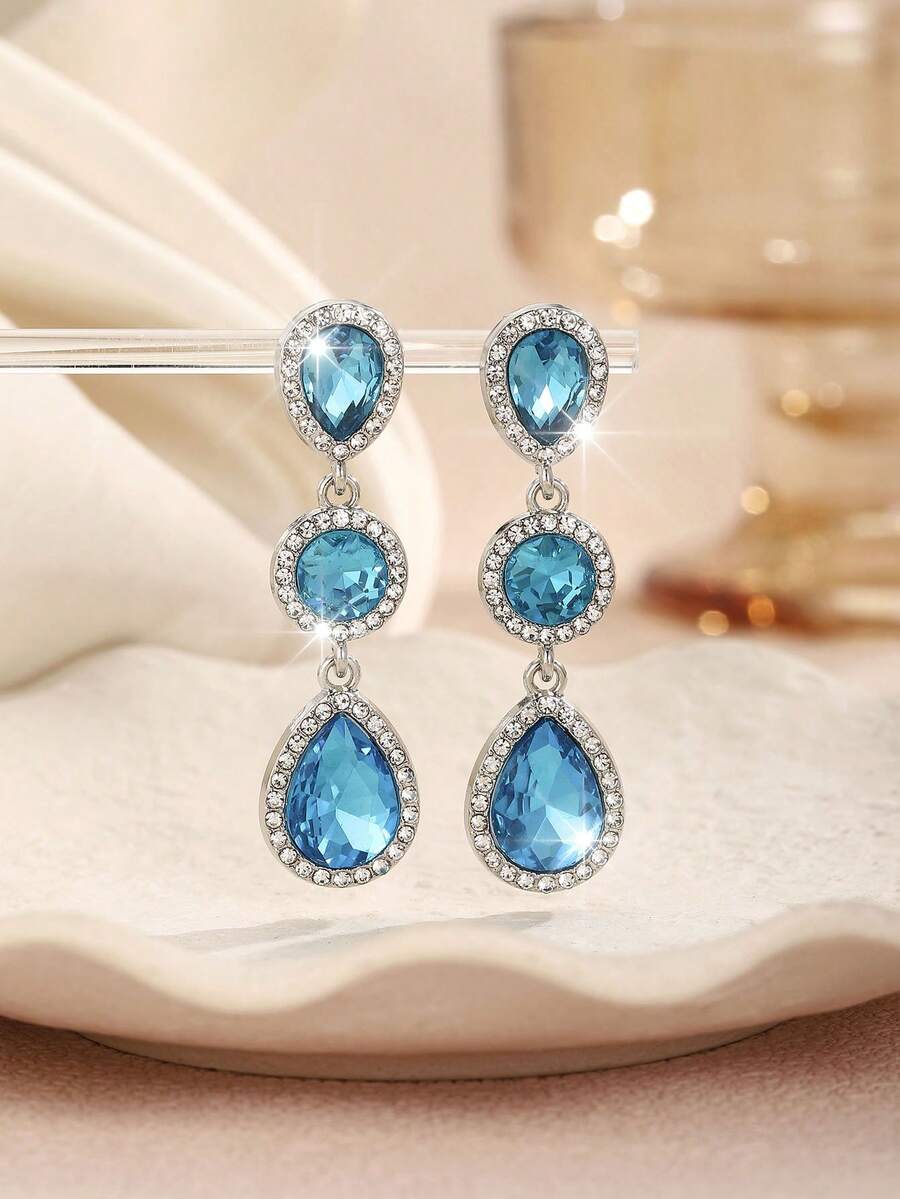 1 Pair Bohemian Alloy Glass Rhinestone Fashion High-End Popular Versatile Bestselling Earrings - Lake Blue - View 1
