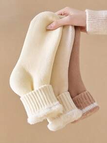 1/3/6 Pairs Women' Winter Thermal Socks - Thick Plush Lining Warm Snow Suitable For Weather, Soft Machine Washable Polyester Sole Socks, Outdoor Use, Unisex Suitable For - Multicolor - View 2