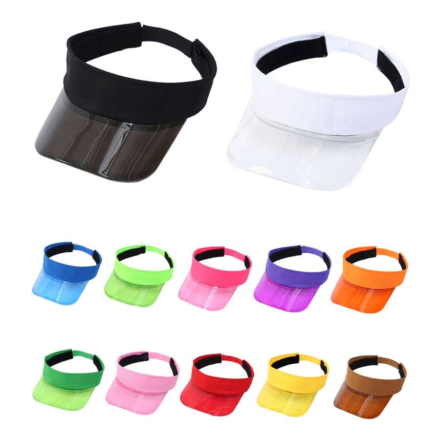 1 Pc Summer New Transparent Wide Brim Visor Cap, Lightweight Breathable Outdoor Sports Commuter Adjustable Solid Color Flat Top Hat - Multicolor - View 1