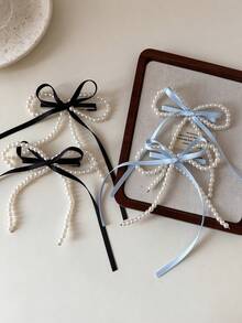 2/1pc Girls Bow Hair Clips, Elegant Pearl Hair Accessories, No Hurt Hair, Suitable For Girls Daily Wear - Multicolor - View 6