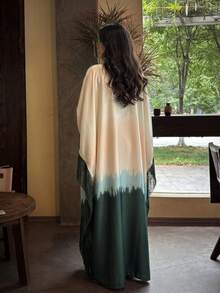 Hafizah Women's Silk-Texture Gradient Color Dress, White To Pink-Purple Gradient, With Tassel Trim, Suitable For Formal Occasions Abaya Fall - Army Green - View 7