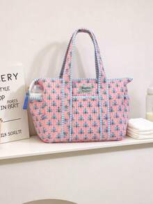 1pc Large Capacity Floral Pattern Diaper Bag Tote For Mom And Dad, With Changing Pad, Travel Diaper Storage Bag, Thickened Quilted Hospital Bag, Suitable For Boys And Girls, Mother's Day Gift - Multicolor - View 3