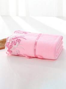 Pink Lace Edge Bath Towel Set, Daily Use Hand Towel,Face Towel,Wash Cloths,Bath Towel,Coral Fleece Soft Aborsent Quick Dry Towel,Bath Room Decoration, , Bathroom Decor - Lace Trim - Pink - View 8
